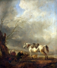 212/wouwerman, philips - a white horse, and an old man binding faggots